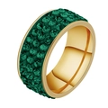 Anillo de acero inoxidable dorado pulido con cuatro filas de cristales verde oscuro - US 5 / Dorado Verde Circonita