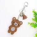 Cute bear keychain with sparkling rhinestones and elegant leather tassel for handbags - Large / Khaki