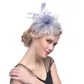 Fascinateur élégant en résille violette avec plumes et perles pour soirée de mariée - Gris Argent
