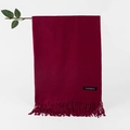 Deep wine red cashmere shawl with elegant fringe and minimalist solid color design - Burgundy