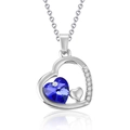 Collier en argent avec un grand pendentif cœur en cristal bleu et petits zircons - Bleu Saphir