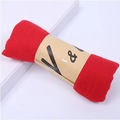 Red cotton linen scarf neatly rolled with a V&L brown paper ring holder on white surface - Mid-Length / 160*50CM / Red