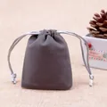 Dark grey velvet jewelry pouch with silver drawstring closure for rings and small gifts - Light Gray