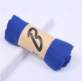 Rolled blue cotton linen scarf with a decorative brown paper gift band wrap - Mid-Length / 160*50CM / Blue