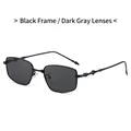 Square black frame sunglasses with dark gray lenses and 3D geometric temples - Black Frame Black Grey Lens