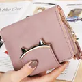 Short purple wallet with cat ear decoration, golden zipper and fringe tassel - Bean Paste Red