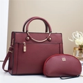 Set borsa a tracolla rosso vino e pochette in ecopelle con grana litchi - Rosso