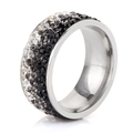 8mm Edelstahlring mit Farbverlauf in Schwarz und Grau und Pavé-Kristallen - US 8 / Schwarz-Grau-Weißer Farbverlauf