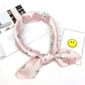 Pink satin square scarf featuring elegant white swan print with smooth silk-like texture - Swan Pink
