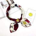 Silk square scarf in ivory and burgundy featuring a cute cartoon girl print design - Character Red