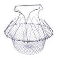Foldable silver stainless steel chef basket and deep frying mesh strainer with handles - OPP Bag Packaging