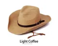 Men's foldable light coffee straw sun hat with wide brim and western cowboy style - Adult (57-60cm) / Light Coffee