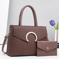 Minimalist coffee brown textured leather crossbody bag with small wallet and metal ring - Coffee