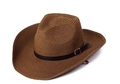Men's dark brown foldable straw cowboy hat with wide brim and stylish leather band - Adult (57-60cm) / Coffee