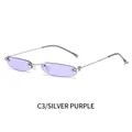 Gafas de sol pequeñas minimalistas sin montura con marco plateado y lentes moradas - Montura de Plata Lente Púrpura