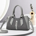 Minimalist grey patchwork crossbody phone bag with silver buckle and detachable strap - 24cm x 9cm x 14cm / Gray