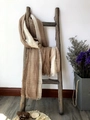Brown and beige gradient linen scarf featuring a natural wrinkled texture on a wood ladder - 200*95CM / Thickened Khaki