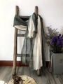 Linen cotton gradient scarf in dark green and beige with vintage frayed edges - 200*95CM / Thickened Army Green
