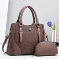 Deep mocha brown quilted leather tote set with geometric texture and gold hardware - Coffee