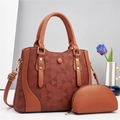 Minimalist brown geometric embossed handbag set with adjustable strap and small coin purse - Earthy Yellow