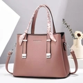 Elegant dusty pink pebbled leather crossbody bag with decorative silk scarf on handle - Dusty Pink