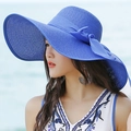 Sombrero de playa plegable de paja azul real con ala ancha y elegante lazo decorativo - Azul Real