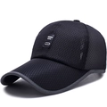 Men's summer black mesh baseball cap with long visor and breathable honeycomb design - Adjustable / Black