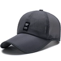 Grey breathable mesh baseball cap with long visor and decorative rectangular patch - Adjustable / Dark Gray
