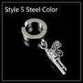 Steel color gun-shaped pendant earring clip in polished stainless steel for men - Handgun / Steel