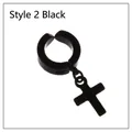 Style 2 black punk titanium steel cross earring clip with tassel for non-pierced ears - Type 2 Cross / Black