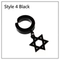 Black titanium steel clip-on earring with dangling Star of David pendant in style four - Hexagram / Black