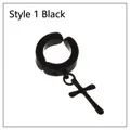Minimalist black stainless steel ear clip earring with a hanging cross charm for men - Cross / Black