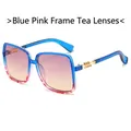 Übergroße quadratische Sonnenbrille mit blau-rosa Farbverlauf und Teetönung-Gläsern - Blau Rosa Rahmen Rosa Tee Gläser