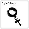 Minimalist black stainless steel cross drop clip-on earring in punk rock style - Type 3 Cross / Black