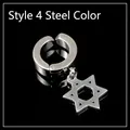 Titanium steel clip-on earring featuring a hollow star of David pendant in silver color - Hexagram / Steel