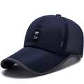 Dark blue breathable mesh baseball cap with extended brim and woven brand patch - Adjustable / Navy Blue