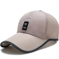 Breathable khaki mesh sun hat with long brim and decorative rectangular fabric patch - Adjustable / Beige