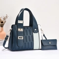 Set borse a mano blu in pelle con dettagli color-block e fibbie dorate eleganti - Blu