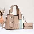Set borsa a mano minimalista bicolore da donna con tracolla e portafoglio abbinato - Cachi