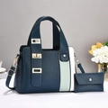 Minimalist navy blue striped tote and matching pouch set with golden metal lock - Tote Bag Set / Blue