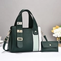 Minimalist green and white leather handbag and wallet set with premium gold hardware and strap - Tote Bag Set / Green