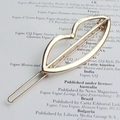 Fashionable gold metal lip-shaped hair clip with a minimalist hollowed-out geometric design - Lip / Gold