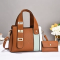 Minimalist 2025 brown and green striped mini shoulder bag with matching wallet and strap - Tote Bag Set / Earthy Yellow