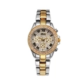 Luxury women's quartz watch with gold-silver band and crystal-encrusted bezel - Gold Dial Two-tone Band