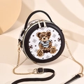 Sac bandoulière rond minimaliste avec broderie léopard et bandoulière en chaîne chic - Blanc et café