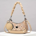 Chic women's shoulder bag with jacquard shell pattern and matching mini coin purse - 22x6x16cm / Khaki
