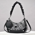 Embroidered half-moon shoulder bag with cloud-shaped strap and round coin purse - 22x6x16cm / Black