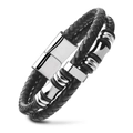 Pulsera de cuero trenzado negro de doble capa con cierre magnético de acero inoxidable - Doble trenzado color acero / Color Acero