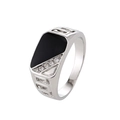 Silberner Dreieck-Ring mit schwarzem Emaille-Inlay und funkelnden Zirkoniasteinen - US 7 / Silber