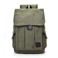 Militärgrüner Canvas-Rucksack mit Lederriemen und Seitentaschen für Reisen und Alltag - Armeegrün